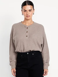 Oversized Cozy Waffle Henley Top