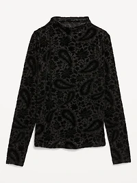 Mock-Neck Long-Sleeve Velvet Top