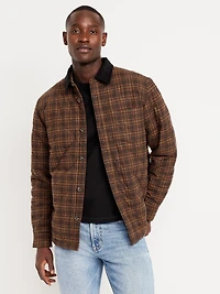 Sherpa-Lined Plaid Flannel Shacket