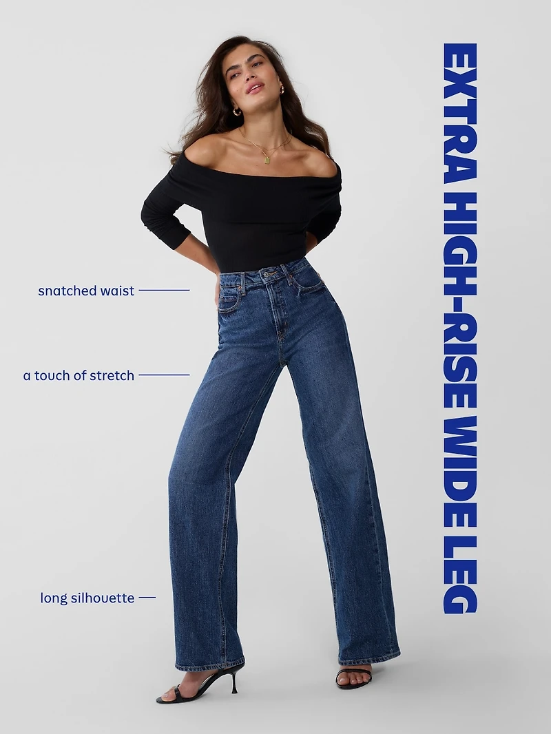 Extra High-Waisted Cuffed Wide-Leg Jeans