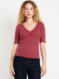 Ruffle-Trim Ribbed Top