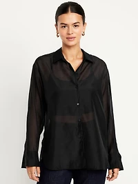Loose Button-Down Organza Tunic Shirt