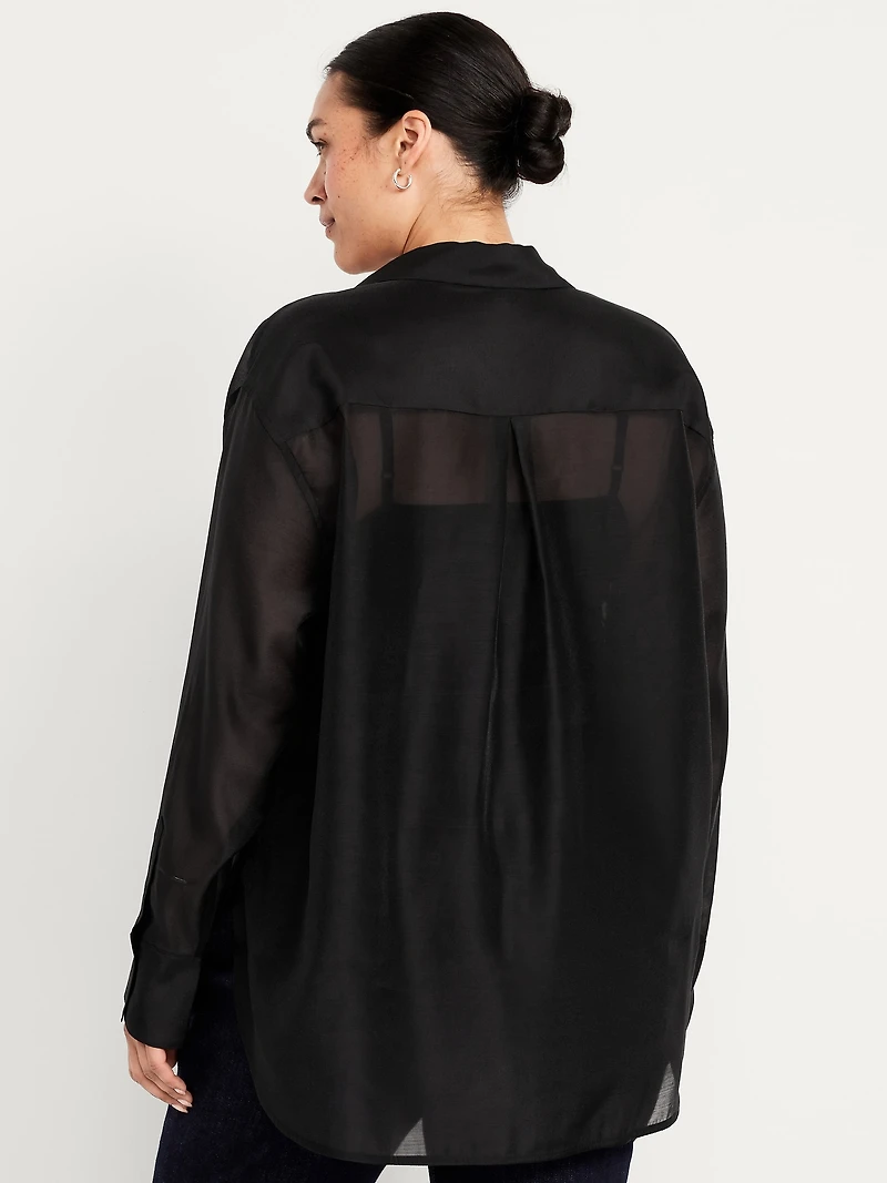 Loose Button-Down Organza Tunic Shirt