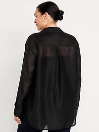 Loose Button-Down Organza Tunic Shirt