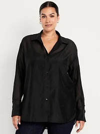 Loose Button-Down Organza Tunic Shirt