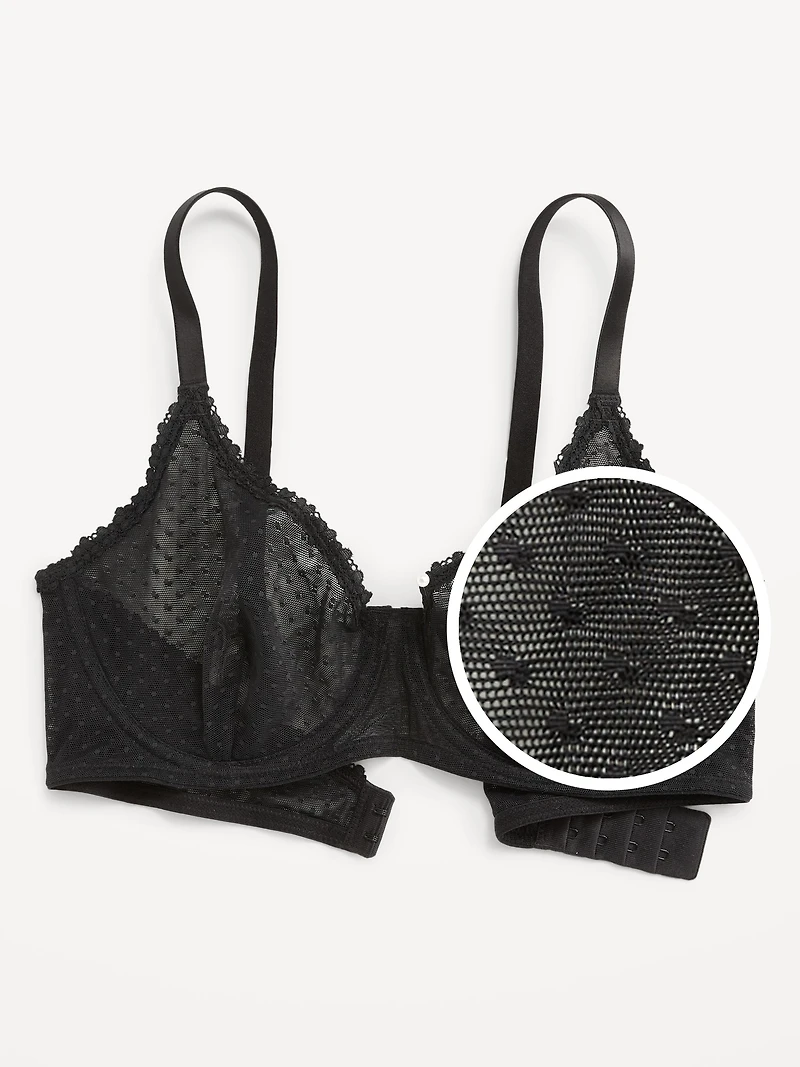 Lace-Trim Mesh-Dot Balconette Bra