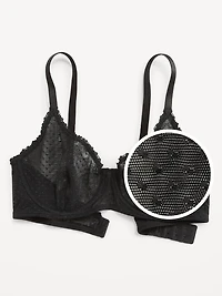 Lace-Trim Mesh-Dot Balconette Bra