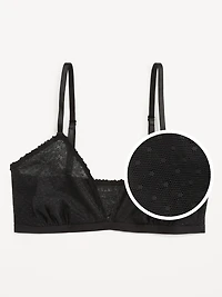 Lace-Trim Dot-Mesh Bralette