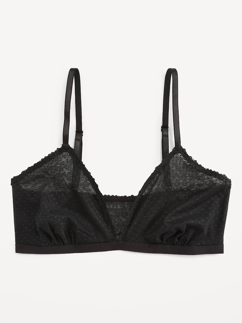 Lace-Trim Dot-Mesh Bralette