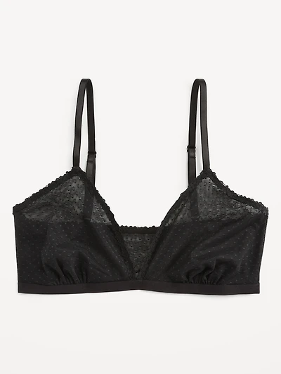 Lace-Trim Dot-Mesh Bralette