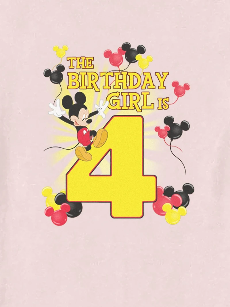 Disney Mickey Birthday Girl Is 4 Graphic T-Shirt for Toddler