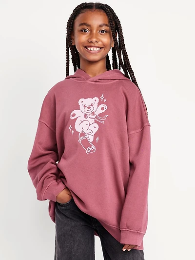 Oversized Graphic Tunic Pullover Hoodie for Girls