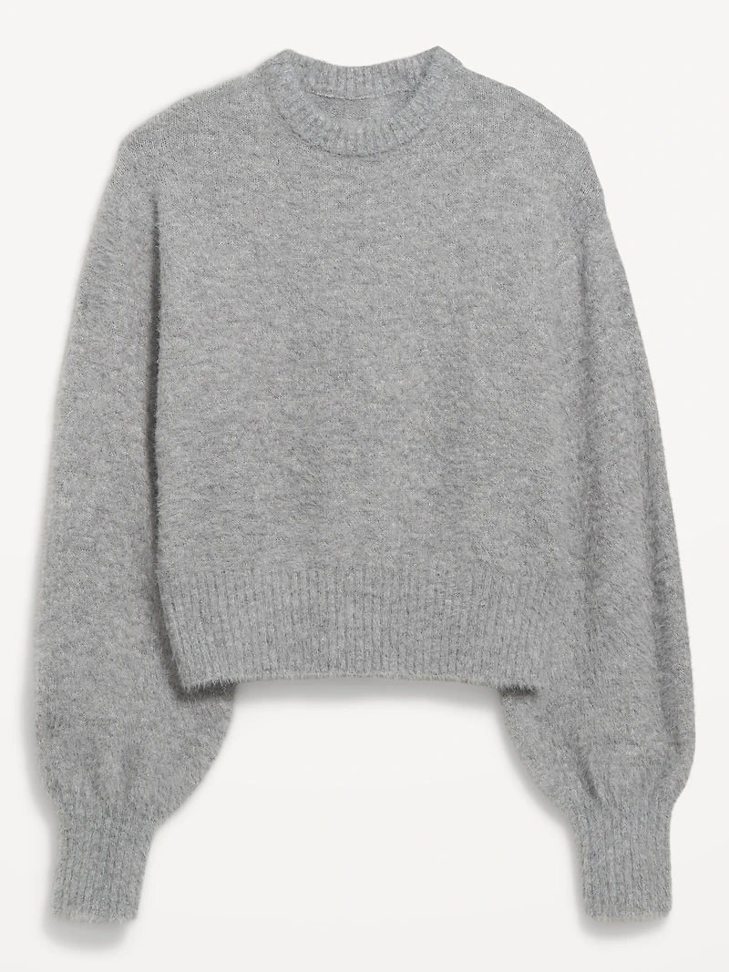 Cropped Crew-Neck Eyelash Sweater
