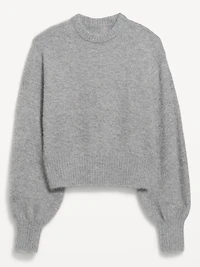 Cropped Crew-Neck Eyelash Sweater