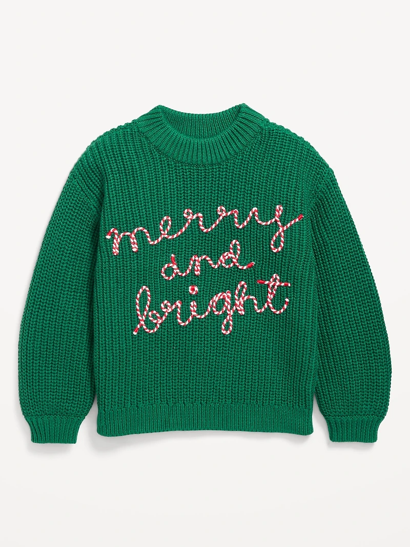 Mock-Neck Embroidered Graphic Sweater for Toddler Girls