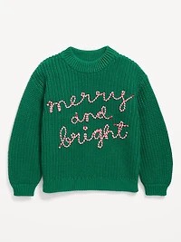Mock-Neck Embroidered Graphic Sweater for Toddler Girls