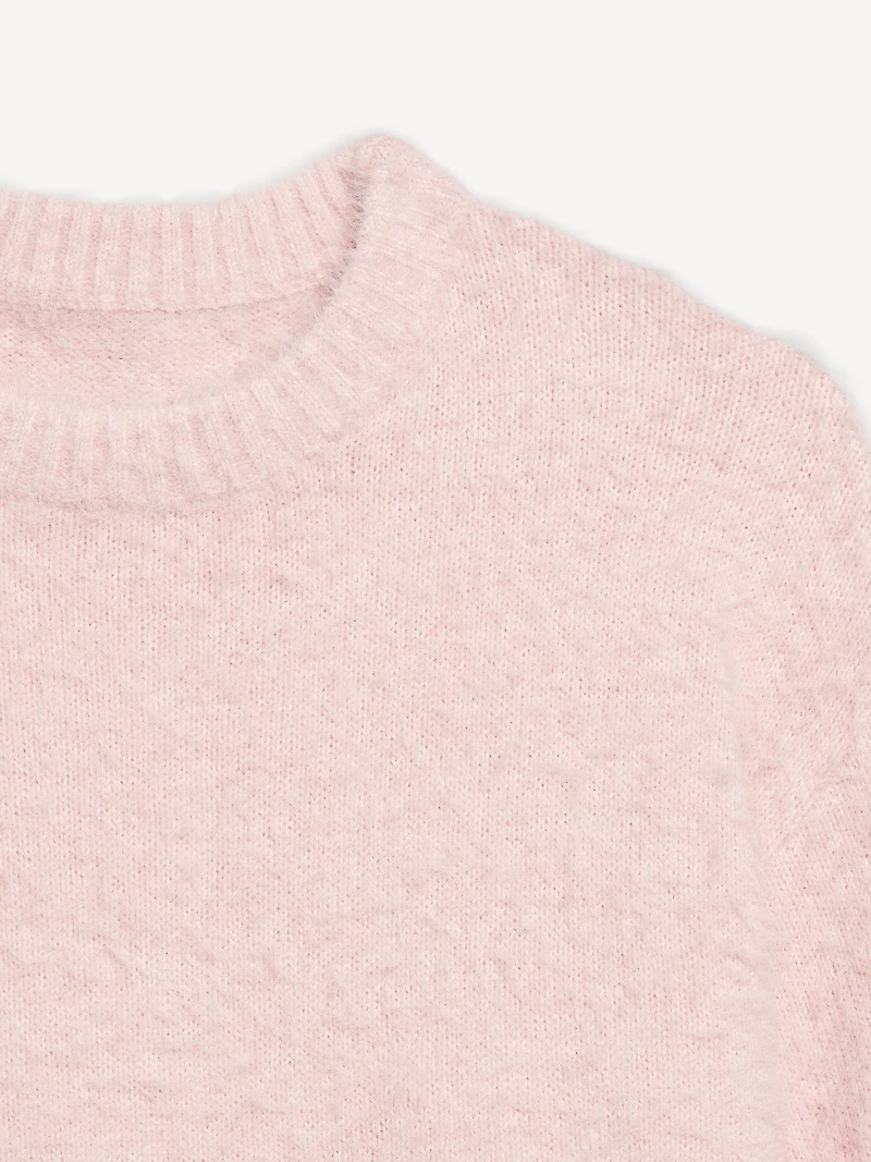Cropped Crew-Neck Eyelash Sweater