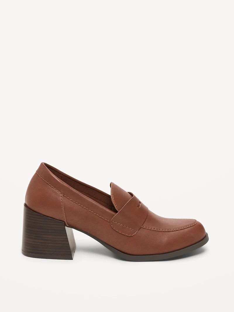 Faux-Leather Heeled Loafers for Women