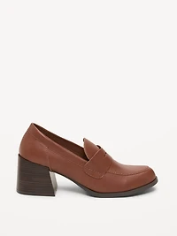 Faux-Leather Heeled Loafers for Women