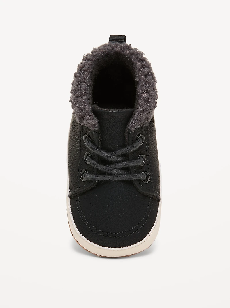 Faux-Leather Sherpa Booties for Baby