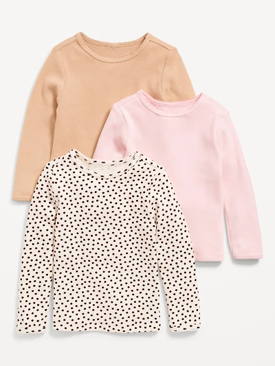 Long-Sleeve Waffle-Knit T-Shirt 3-Pack for Toddler Girls