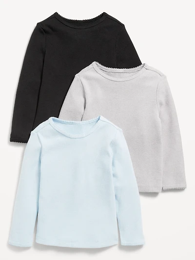 Long-Sleeve Waffle-Knit T-Shirt 3-Pack for Toddler Girls