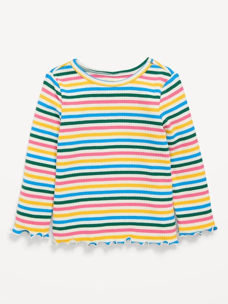 Printed Long-Sleeve Ribbed Top for Toddler Girls