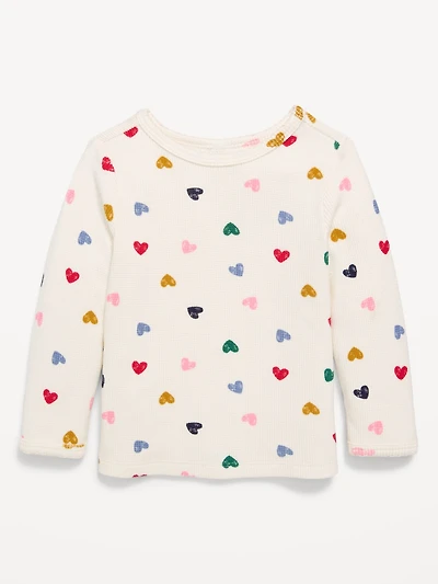 Printed Long-Sleeve Cozy Waffle T-Shirt for Toddler Girls