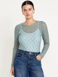 Long-Sleeve Lace Crew-Neck Top