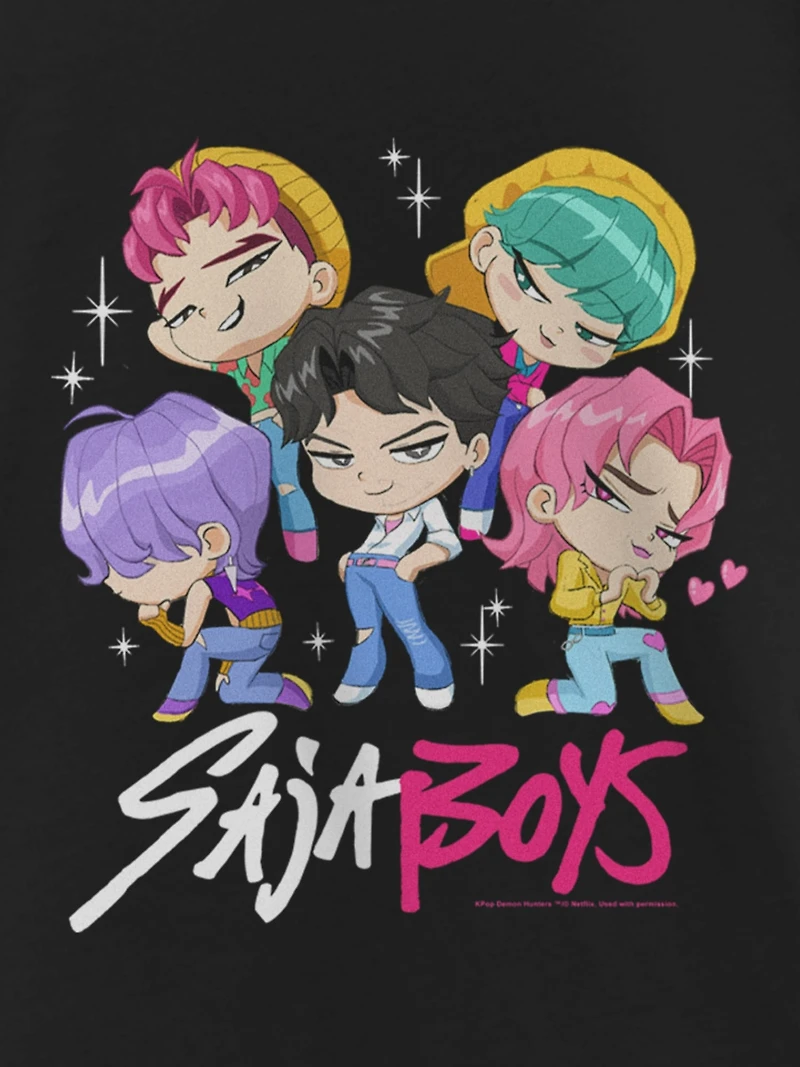 K-Pop Demon Hunters Saja Boys Chibi Group Graphic T-Shirt For Girls