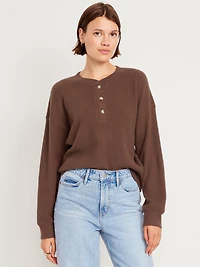 Oversized Cozy Waffle Henley Top