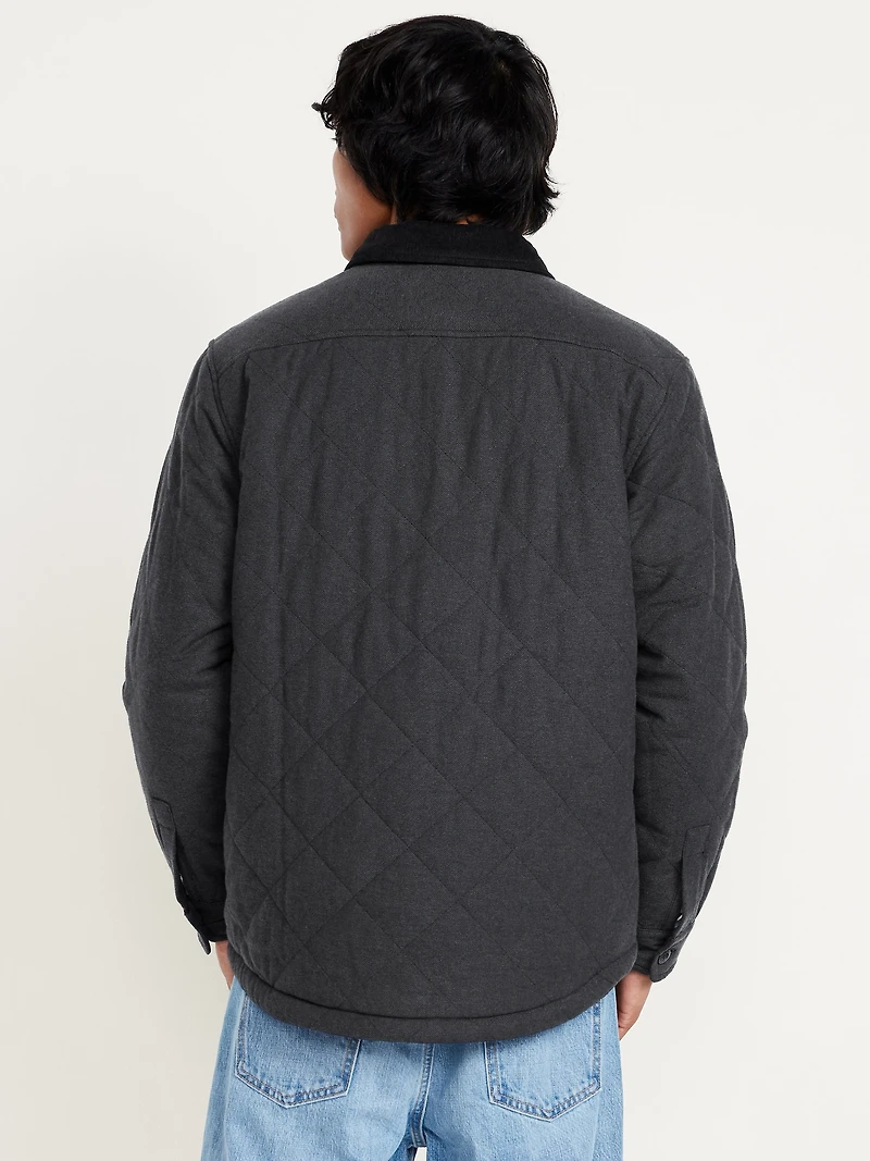 Sherpa-Lined Quilted Flannel Shacket