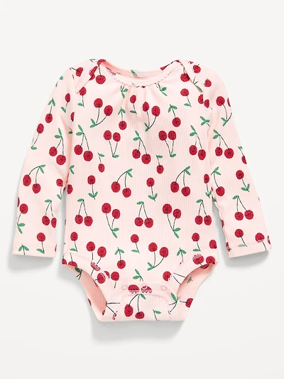 Printed Long-Sleeve Ribbed Bodysuit for Baby