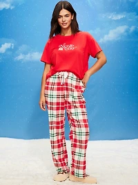 Mid-Rise Plaid Flannel Pajama Pants for Women