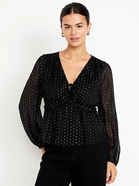 Waist-Defined Ruffle-Trim Clip-Dot Top