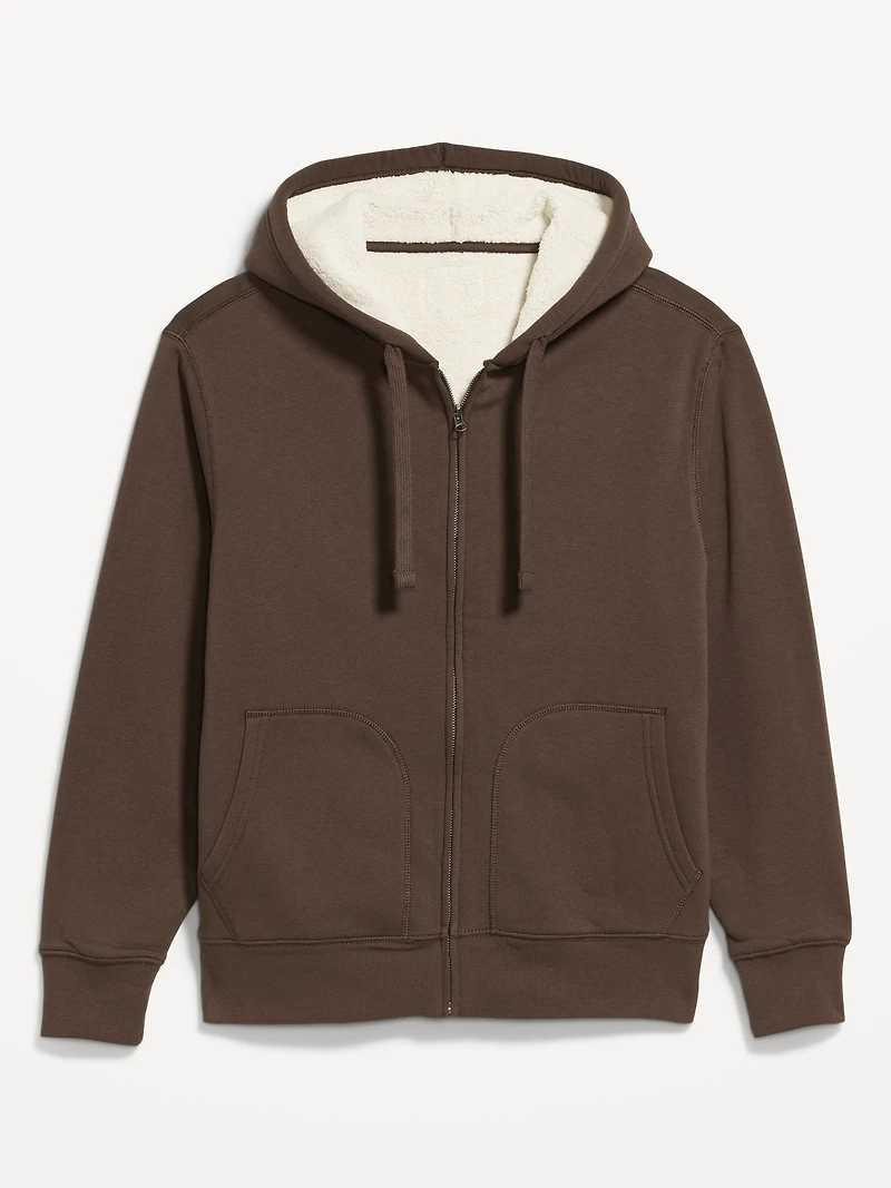Sherpa-Lined Fleece Zip Hoodie