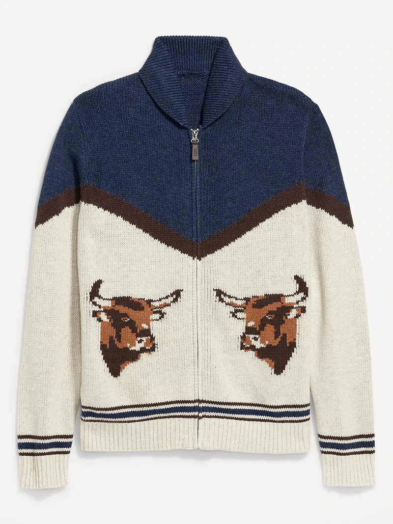 Graphic Zip Cardigan Sweater