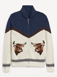 Graphic Zip Cardigan Sweater