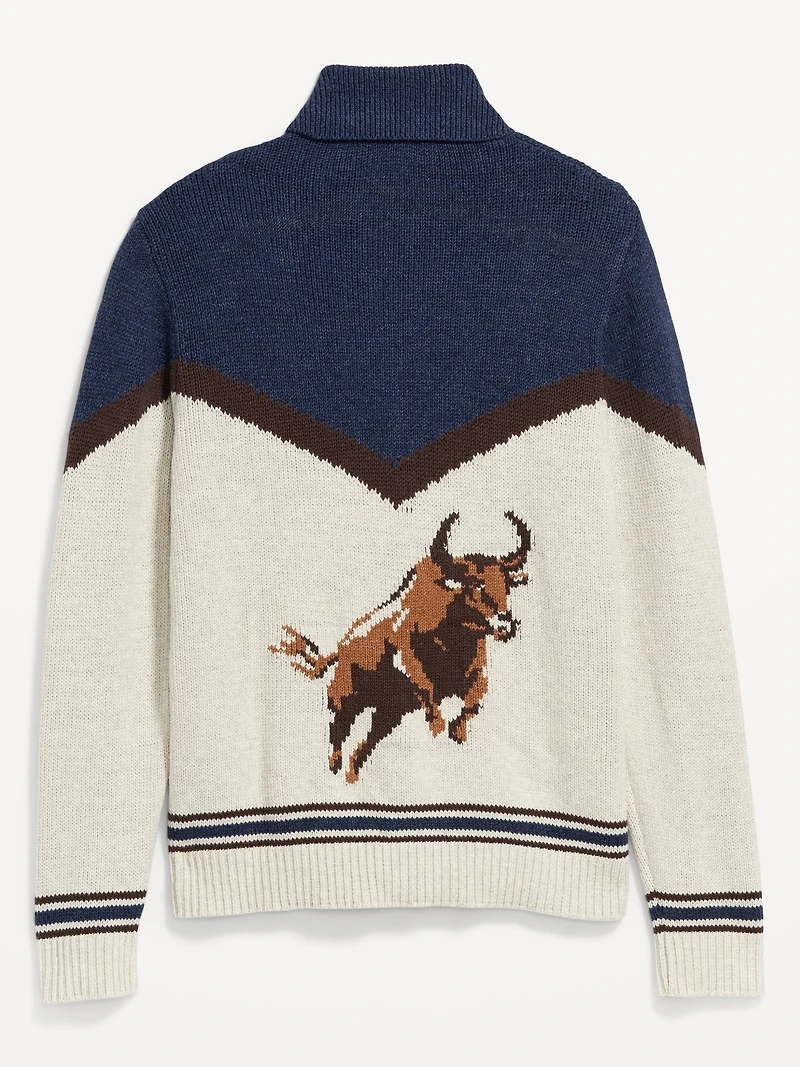 Graphic Zip Cardigan Sweater