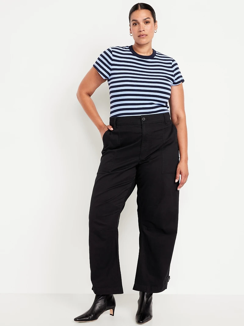 Mid-Rise Twill Barrel Pants