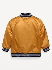 Loose Button-Front Satin Bomber Jacket for Toddler Boys