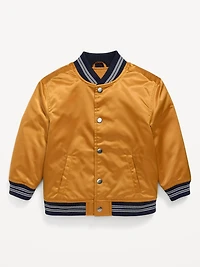 Loose Button-Front Satin Bomber Jacket for Toddler Boys