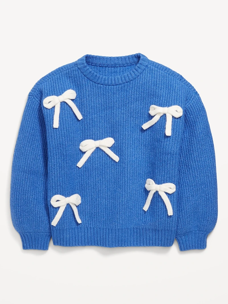 SoSoft Oversized Textured Bows Sweater for Girls