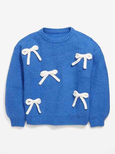 SoSoft Oversized Textured Bows Sweater for Girls