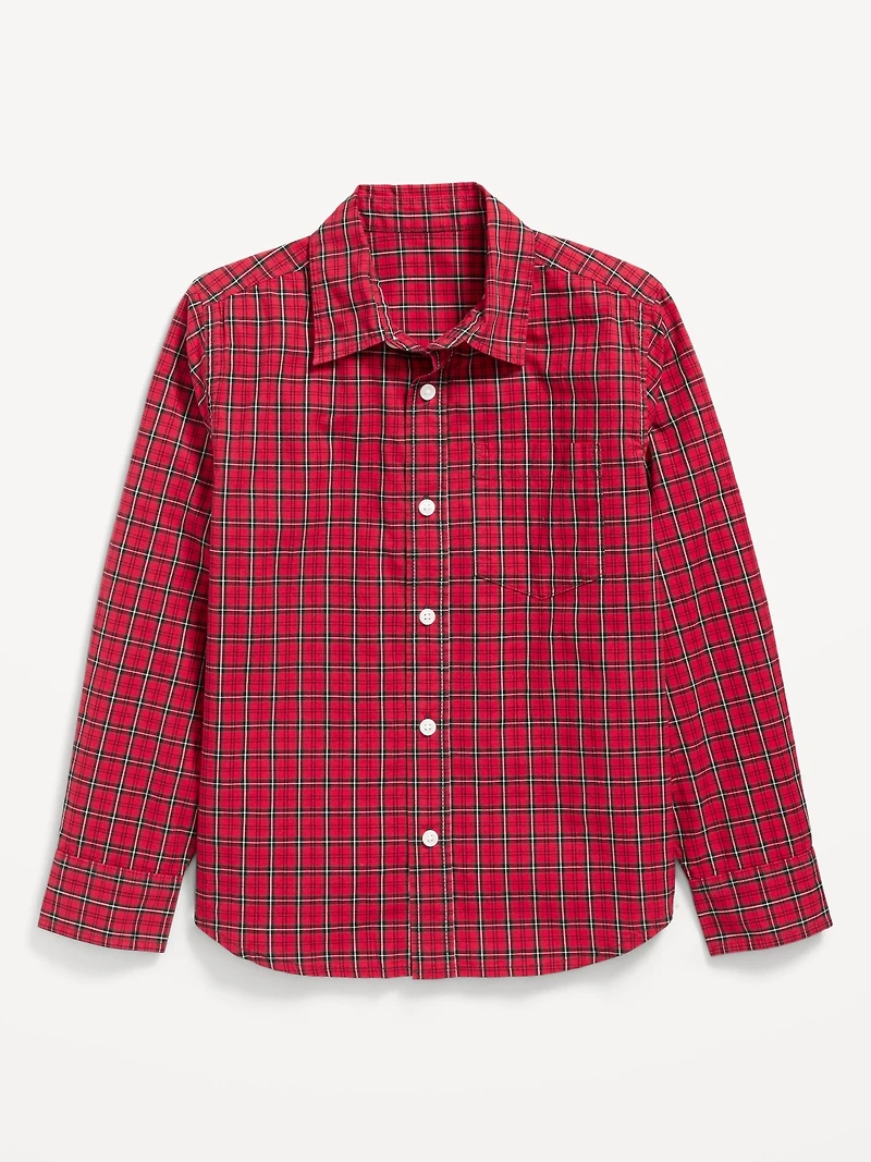Long-Sleeve Plaid Poplin Pocket Shirt for Boys