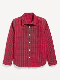 Long-Sleeve Plaid Poplin Pocket Shirt for Boys