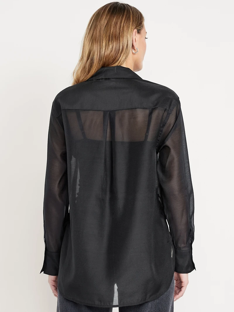 Loose Button-Down Organza Tunic Shirt