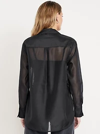 Loose Button-Down Organza Tunic Shirt