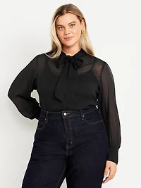 Long-Sleeve Tie-Neck Chiffon Top