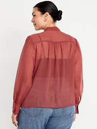 Long-Sleeve Tie-Neck Chiffon Top